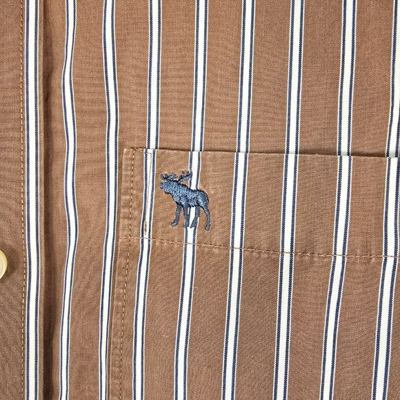 ABERCROMBIE AND FITCH MENS BUTTON DOWN LONG SLEEVE COCOA & WHITE STRIPE XL - Picture 3 of 7